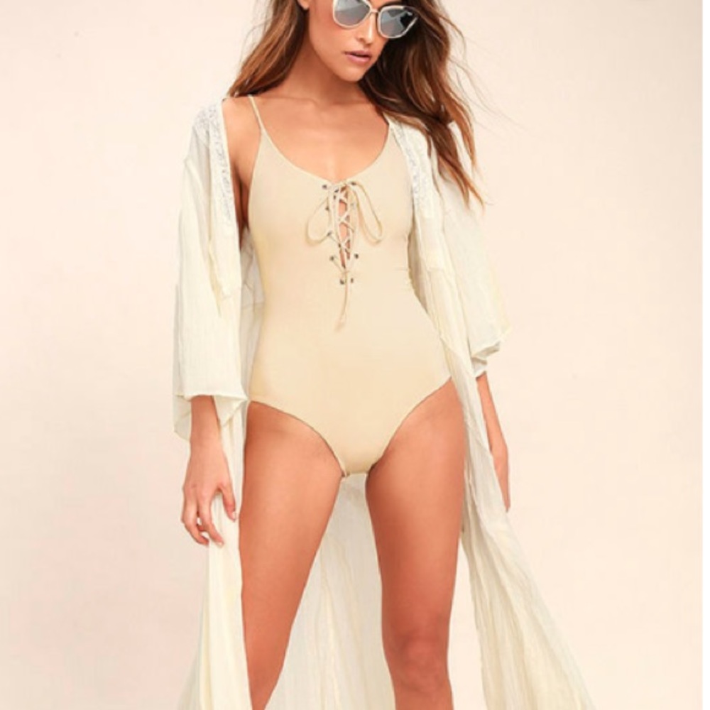 Tavik NWT Monahan Nude Lace Up One Piece Swimsuit